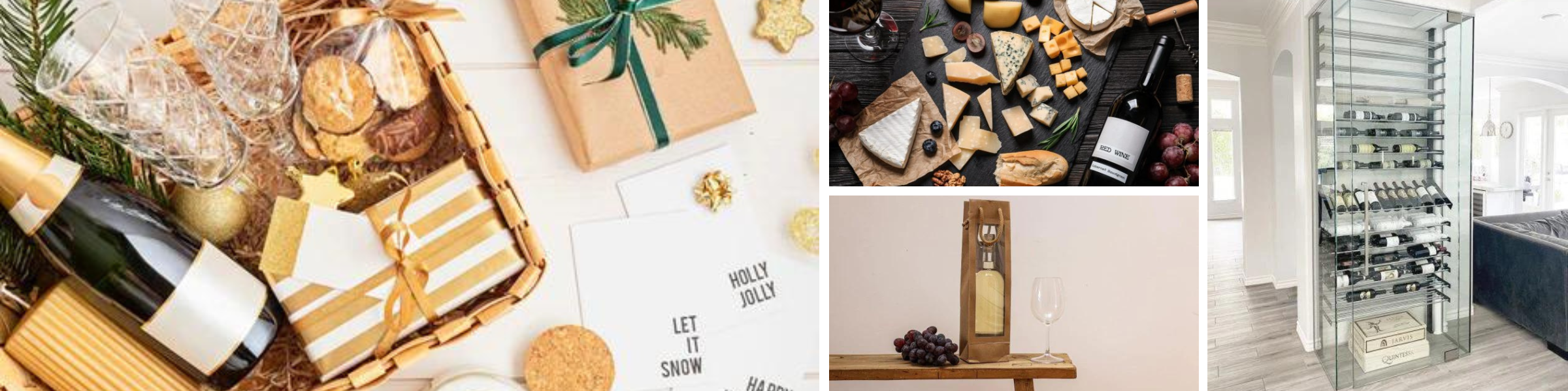 Refined Christmas Gift Basket with Bottle of Champagne, Wine Glasses, Cookies and Candle