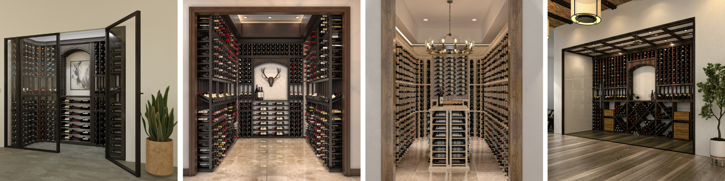Glass Enclosed Wine Cellars with Wood Wine Racks