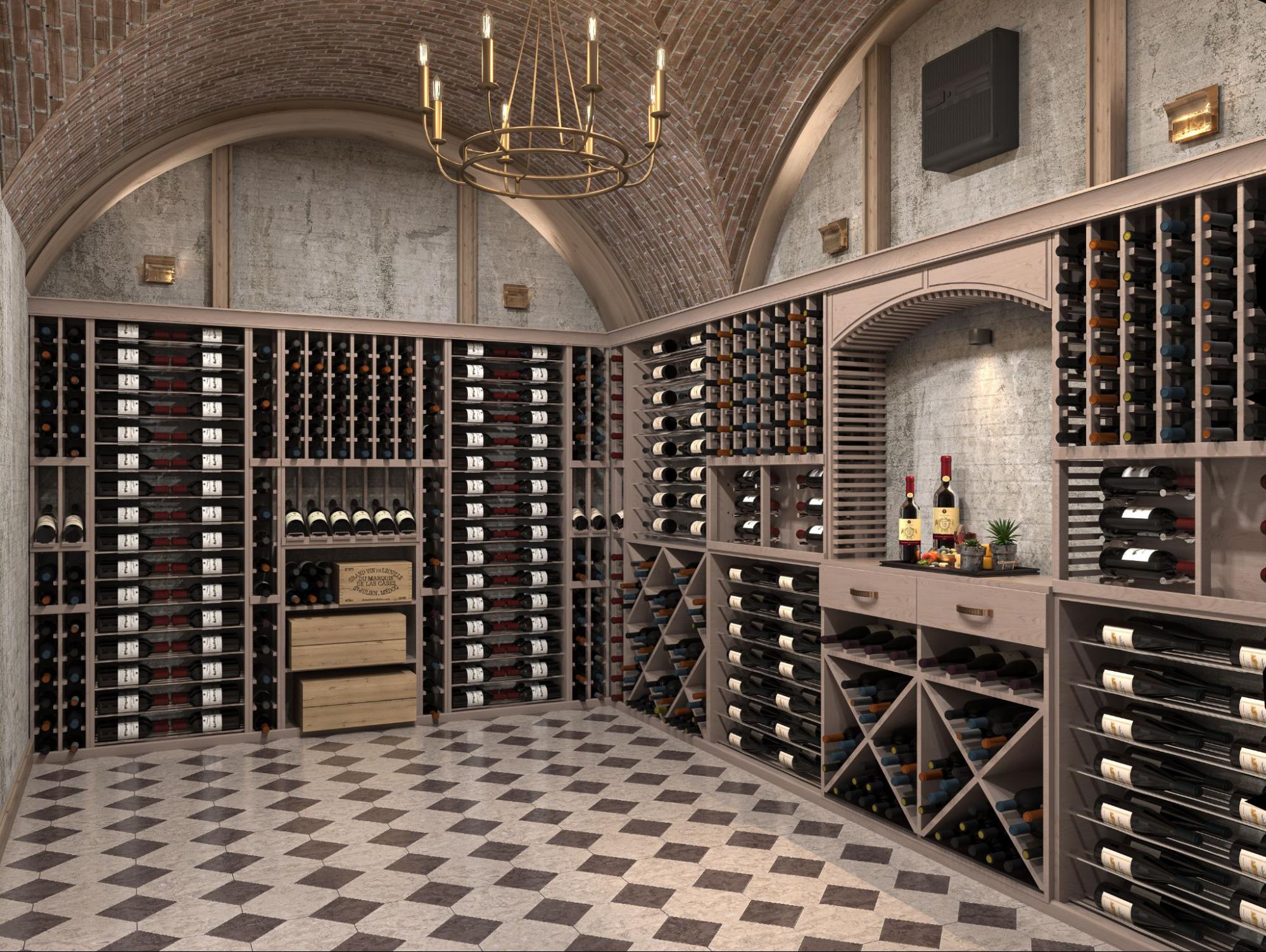 Large Basement Wine Cellar Storage with a Large Cooling System and Diamond Flooring