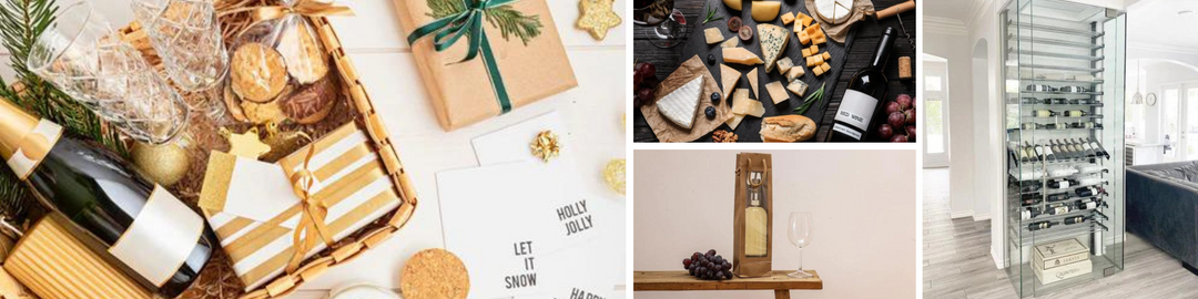 Refined Christmas Gift Basket with Bottle of Champagne, Wine Glasses, Cookies and Candle