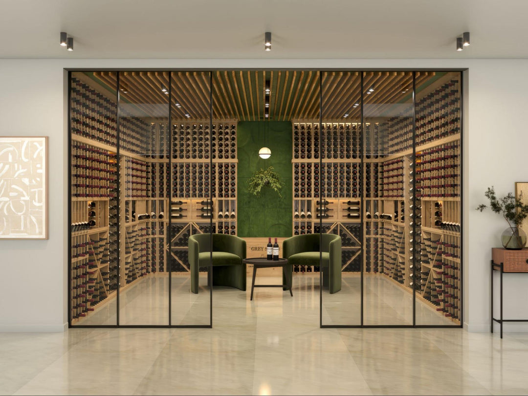 Large Wine Cellar in a Living Area with a Wine Cooling System and Sitting Area