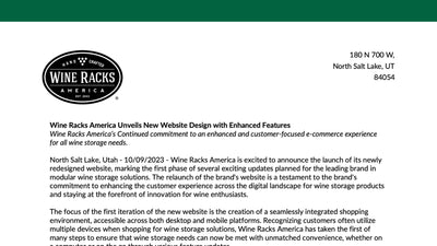 Press Release - Wine Racks America Unveils New Website Design with Enhanced Features
