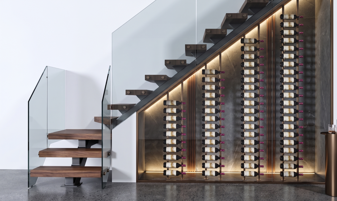 Under the Stairs Floating Wine Display