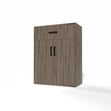 GrandCellar™ - 6 Column Full-Depth Wine & Liquor Cabinet - Black Handle Pulls in Walnut Unstained with WineSafe™ Satin Sealant