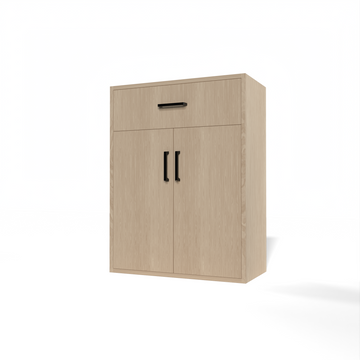 GrandCellar™ - 6 Column Full-Depth Wine & Liquor Cabinet - Black Handle Pulls in White Oak Unstained with WineSafe™ Satin Sealant