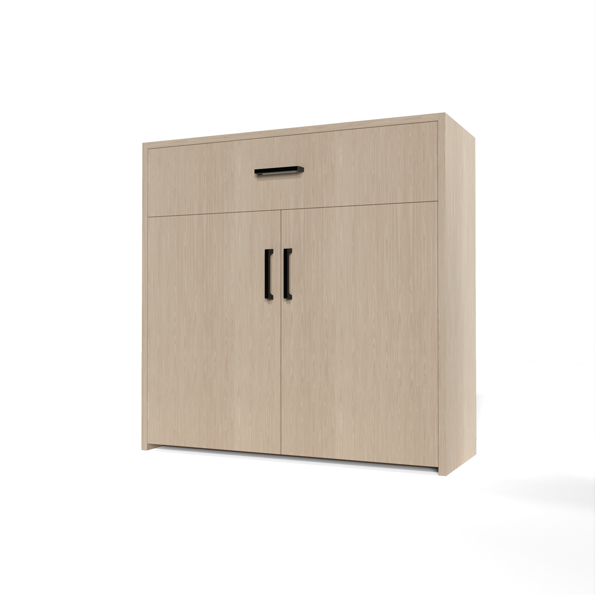 GrandCellar™ - 8 Column Full-Depth Wine & Liquor Cabinet - Black Handle Pulls in White Oak Unstained without WineSafe™ Satin Sealant