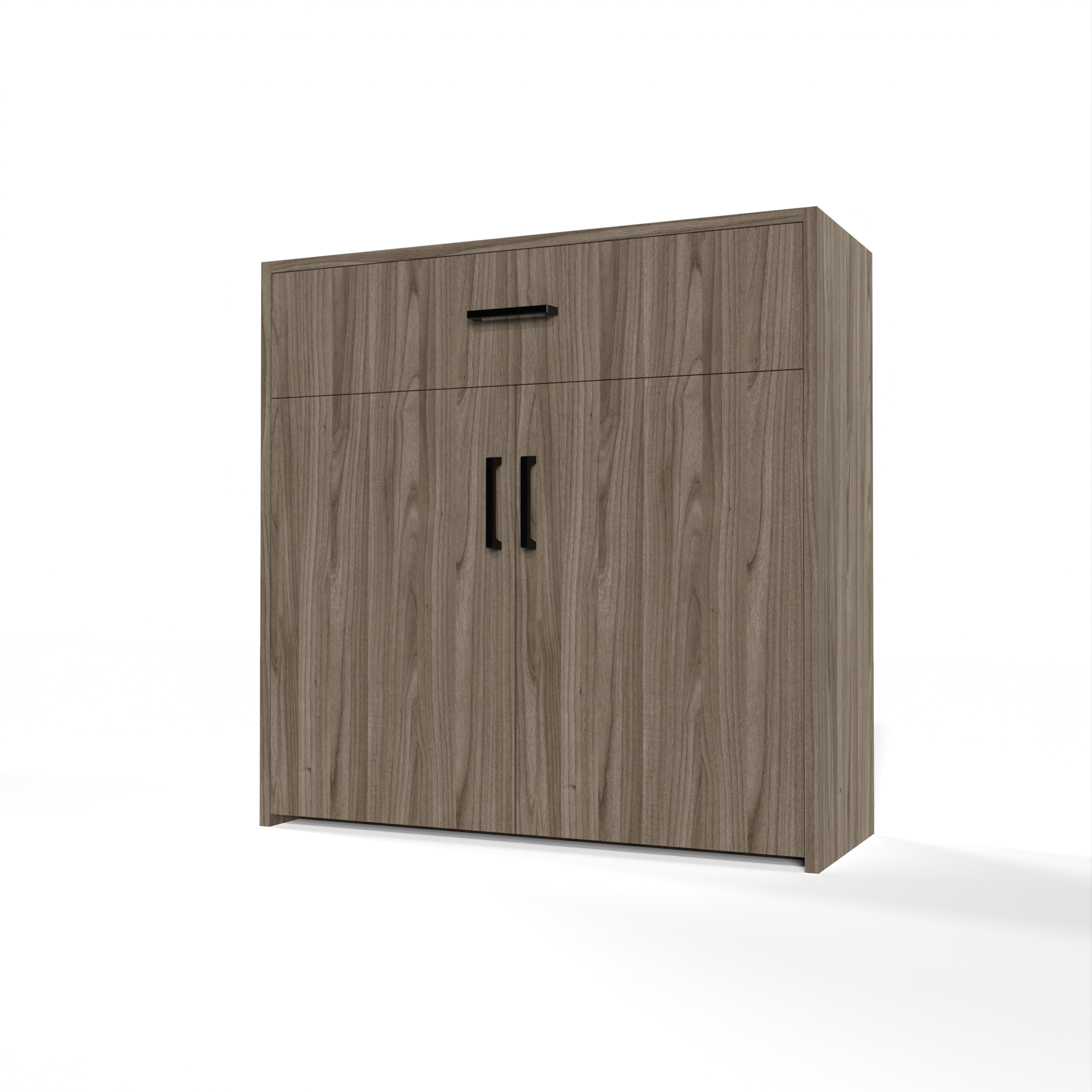 GrandCellar™ - 8 Column Full-Depth Wine & Liquor Cabinet - Black Handle Pulls in Walnut Unstained without WineSafe™ Satin Sealant