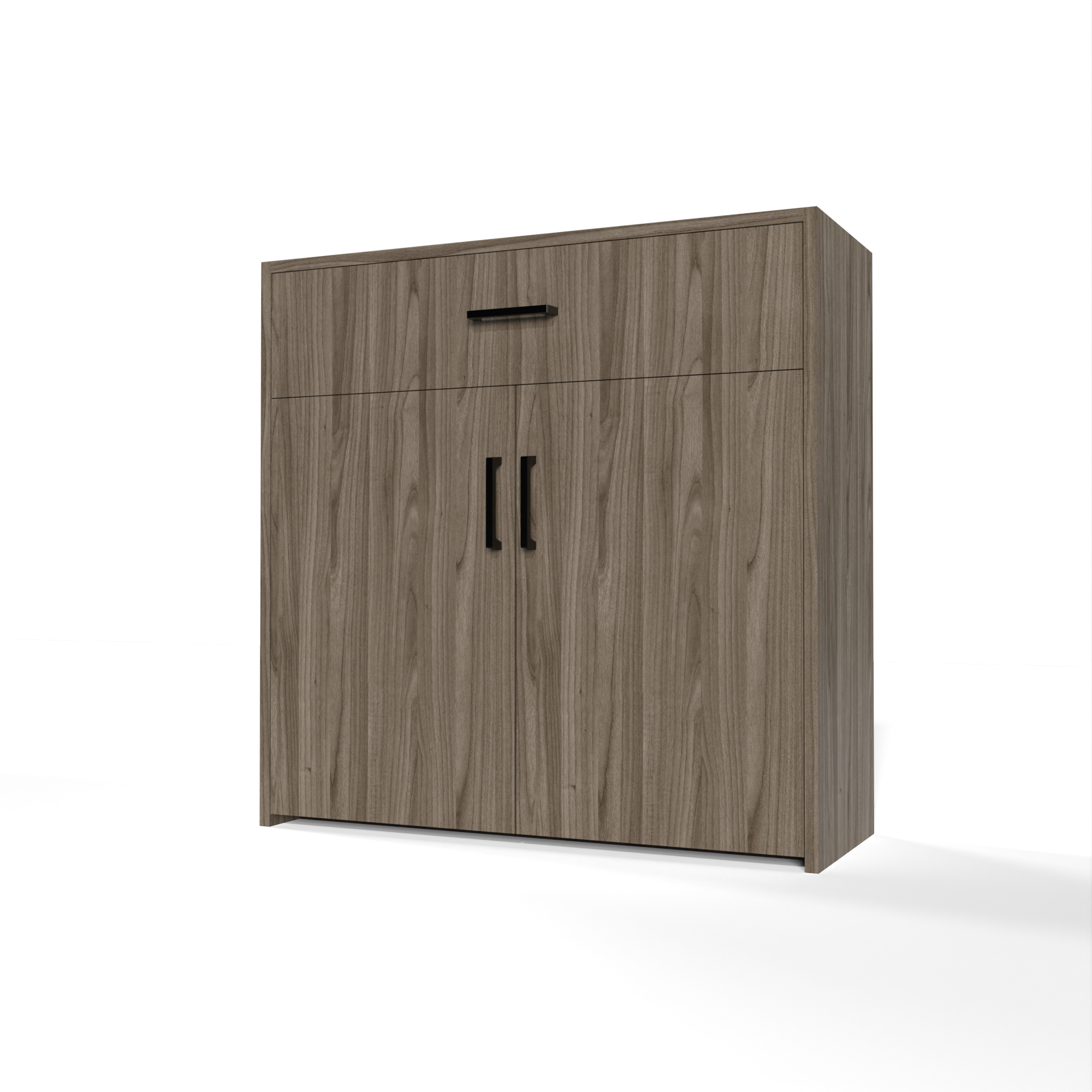 GrandCellar™ - 8 Column Full-Depth Wine & Liquor Cabinet - Black Handle Pulls in Walnut Unstained with WineSafe™ Satin Sealant