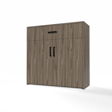 GrandCellar™ - 8 Column Full-Depth Wine & Liquor Cabinet - Black Handle Pulls in Walnut Unstained with WineSafe™ Satin Sealant