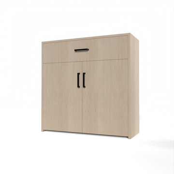 GrandCellar™ - 8 Column Full-Depth Wine & Liquor Cabinet - Black Handle Pulls in White Oak Unstained without WineSafe™ Satin Sealant