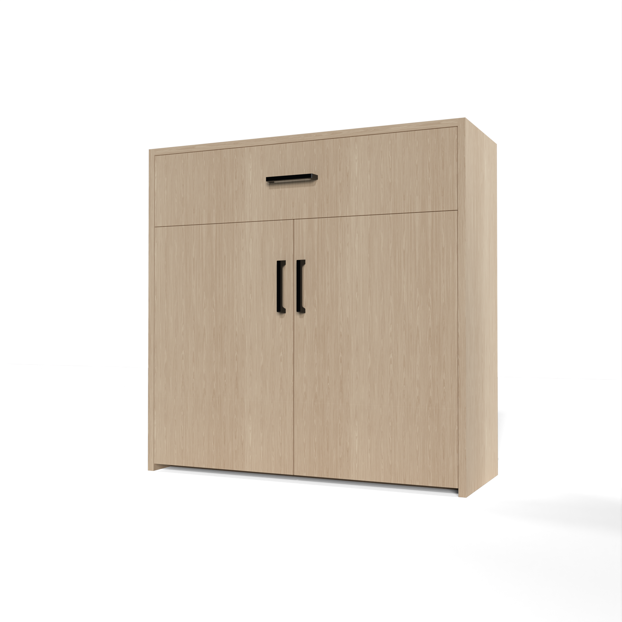 GrandCellar™ - 8 Column Full-Depth Wine & Liquor Cabinet - Black Handle Pulls in White Oak Unstained with WineSafe™ Satin Sealant