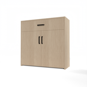 GrandCellar™ - 8 Column Full-Depth Wine & Liquor Cabinet - Black Handle Pulls in White Oak Unstained with WineSafe™ Satin Sealant