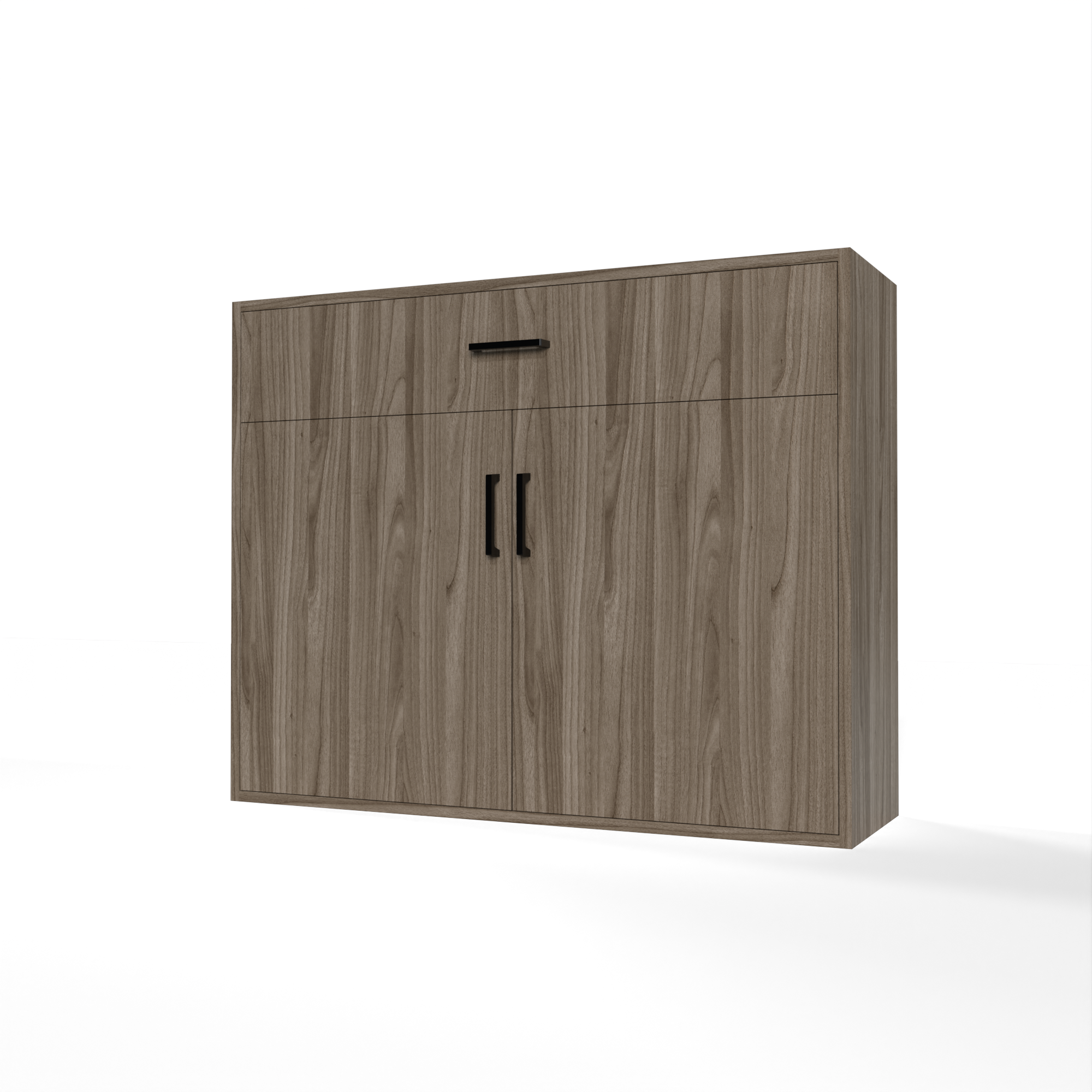 GrandCellar™ - 10 Column Full-Depth Wine & Liquor Cabinet - Black Handle Pulls in Walnut Unstained with WineSafe™ Satin Sealant