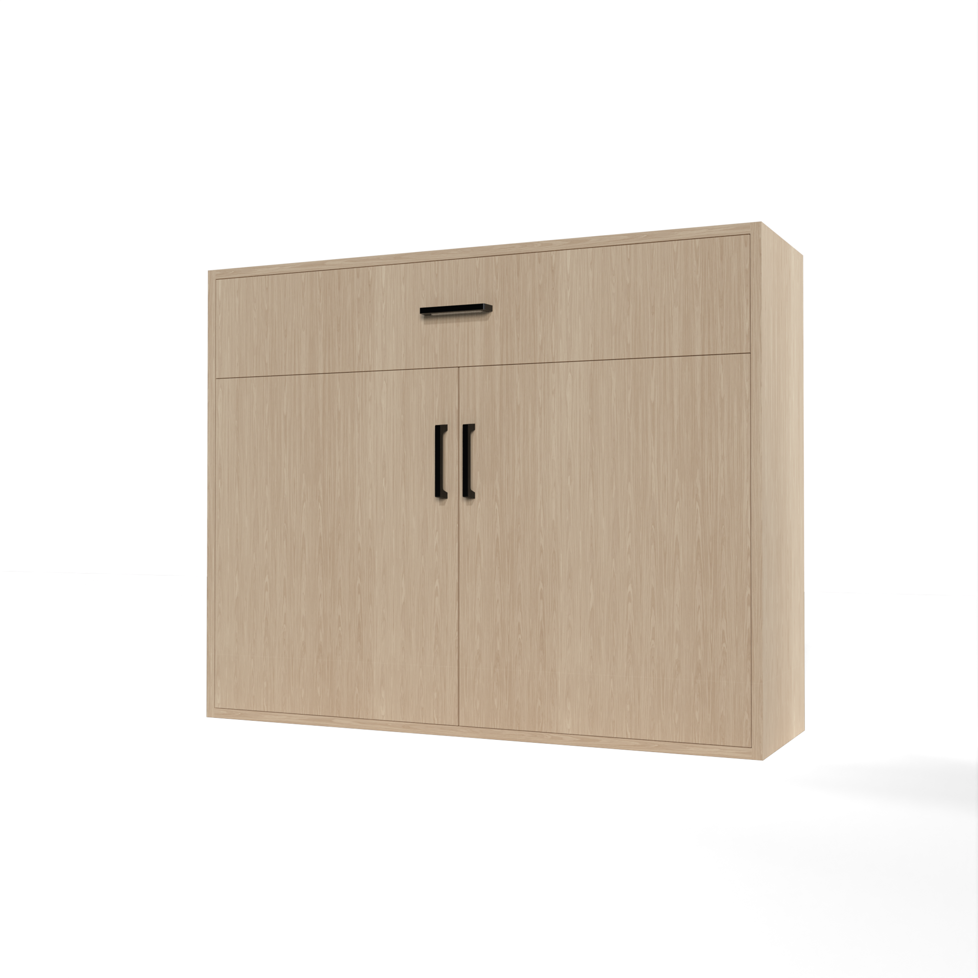 GrandCellar™ - 10 Column Full-Depth Wine & Liquor Cabinet - Black Handle Pulls in White Oak Unstained with WineSafe™ Satin Sealant