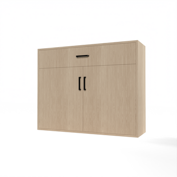 GrandCellar™ - 10 Column Full-Depth Wine & Liquor Cabinet - Black Handle Pulls in White Oak Unstained with WineSafe™ Satin Sealant