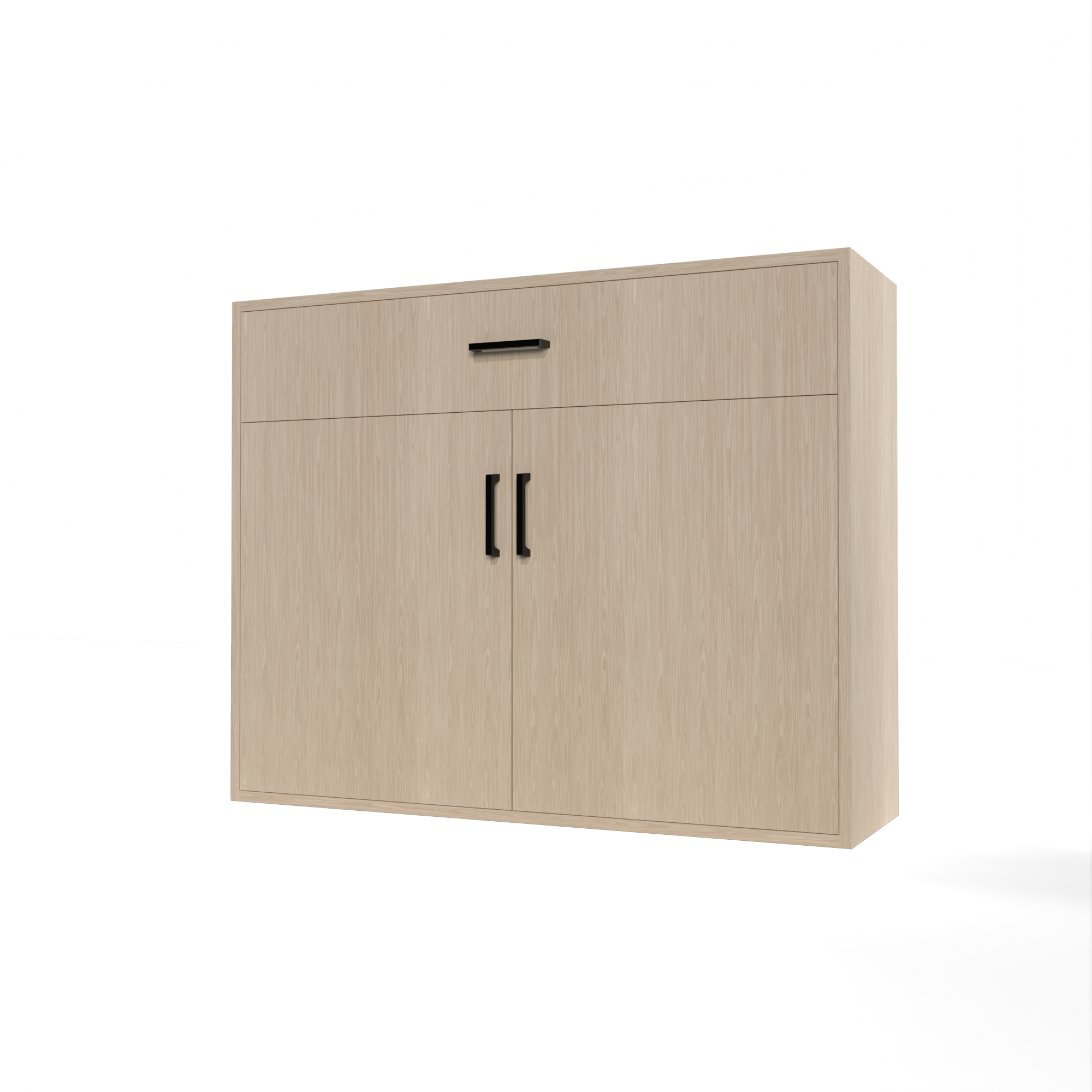 GrandCellar™ - 10 Column Full-Depth Wine & Liquor Cabinet - Black Handle Pulls in White Oak Unstained without WineSafe™ Satin Sealant