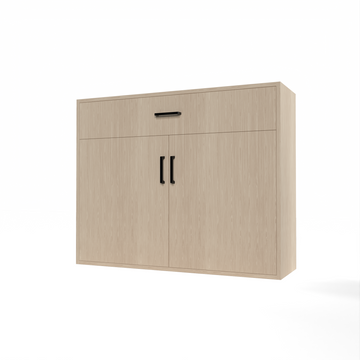 GrandCellar™ - 10 Column Full-Depth Wine & Liquor Cabinet - Black Handle Pulls in White Oak Unstained without WineSafe™ Satin Sealant