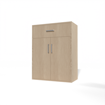 GrandCellar™ - 6 Column Full-Depth Wine & Liquor Cabinet, Silver Handle Pulls in White Oak Unstained with WineSafe™ Satin Sealant