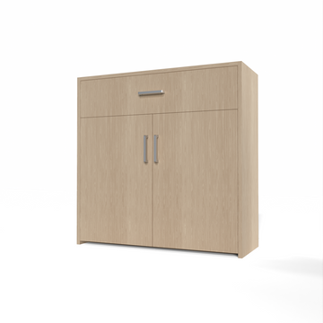 GrandCellar™ - 8 Column Full-Depth Wine & Liquor Cabinet, Silver Handle Pulls in White Oak Unstained with WineSafe™ Satin Sealant