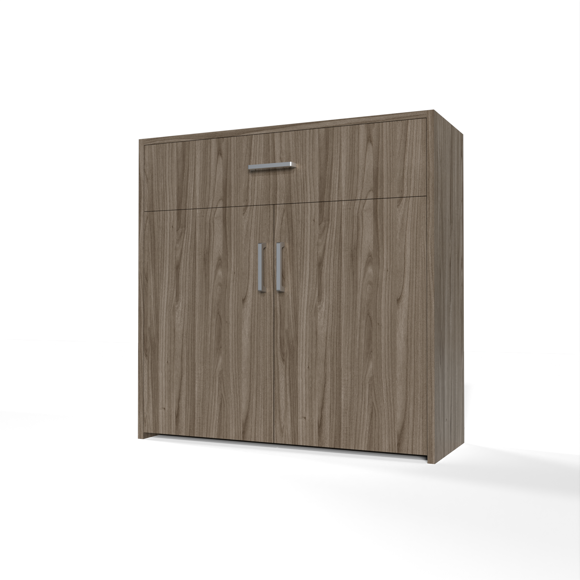 GrandCellar™ - 8 Column Full-Depth Wine & Liquor Cabinet, Silver Handle Pulls in Walnut Unstained with WineSafe™ Satin Sealant