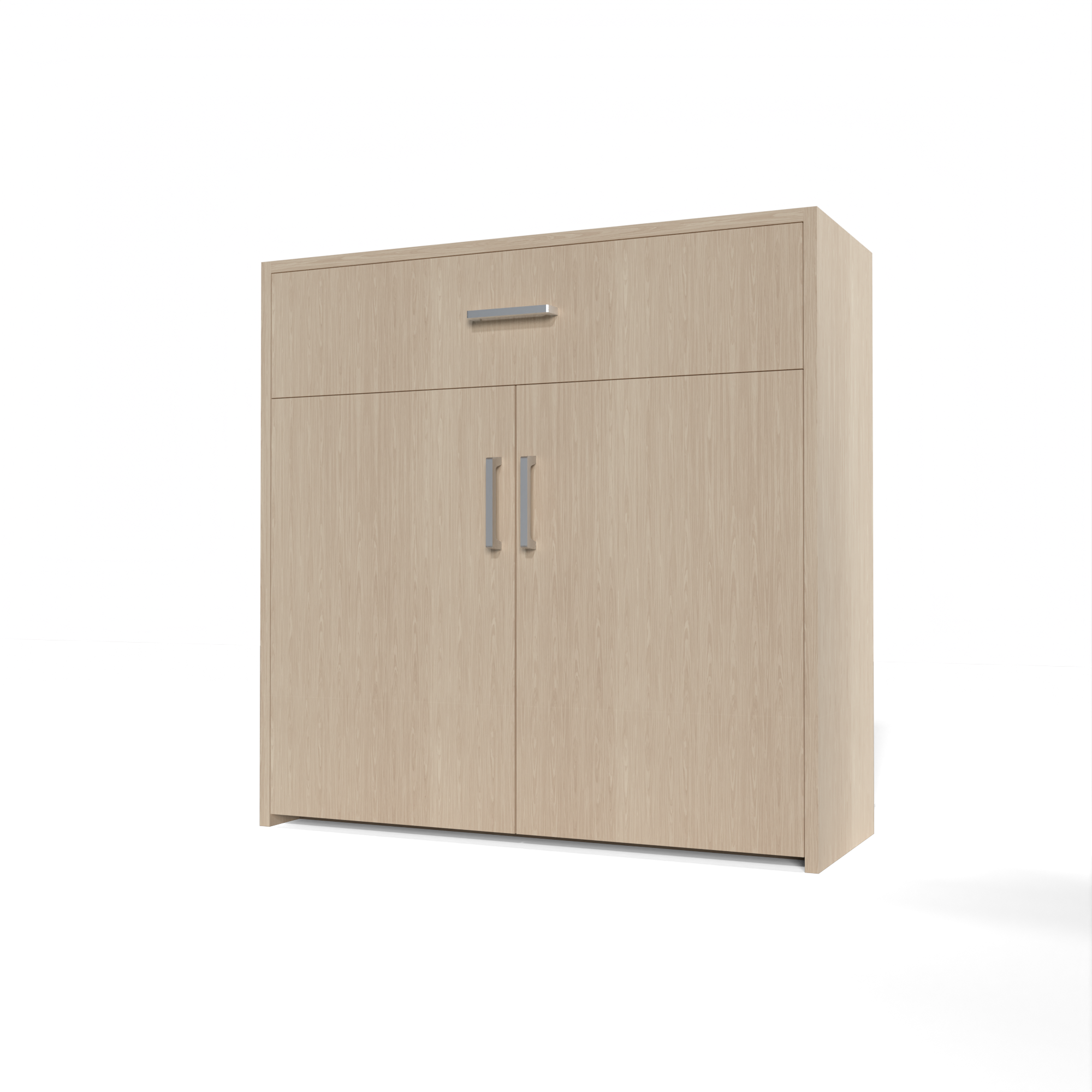 GrandCellar™ - 8 Column Full-Depth Wine & Liquor Cabinet, Silver Handle Pulls in White Oak Unstained without WineSafe™ Satin Sealant