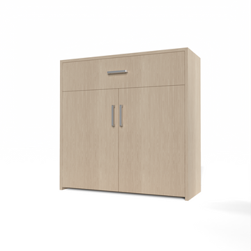 GrandCellar™ - 8 Column Full-Depth Wine & Liquor Cabinet, Silver Handle Pulls in White Oak Unstained without WineSafe™ Satin Sealant