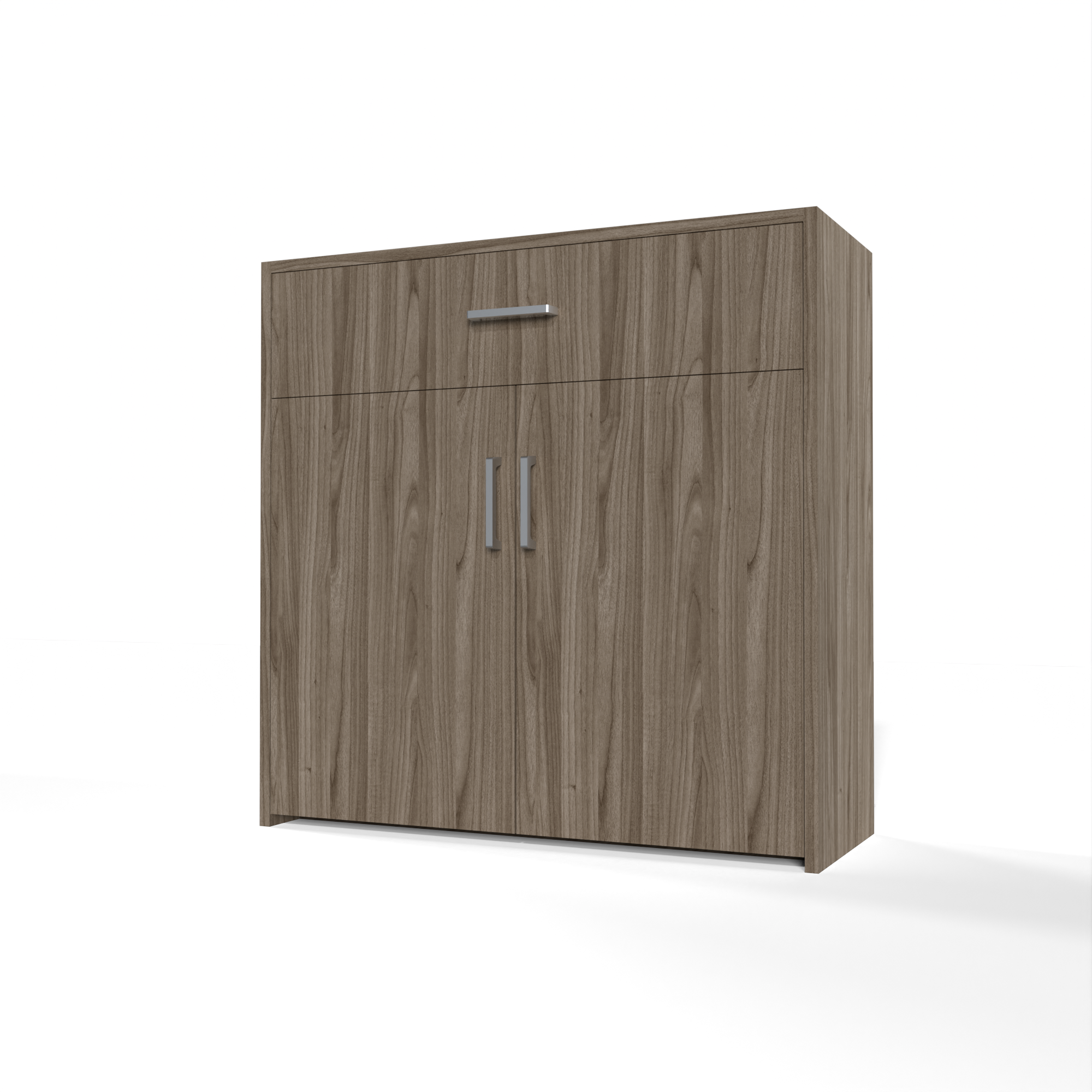 GrandCellar™ - 8 Column Full-Depth Wine & Liquor Cabinet, Silver Handle Pulls in Walnut Unstained without WineSafe™ Satin Sealant