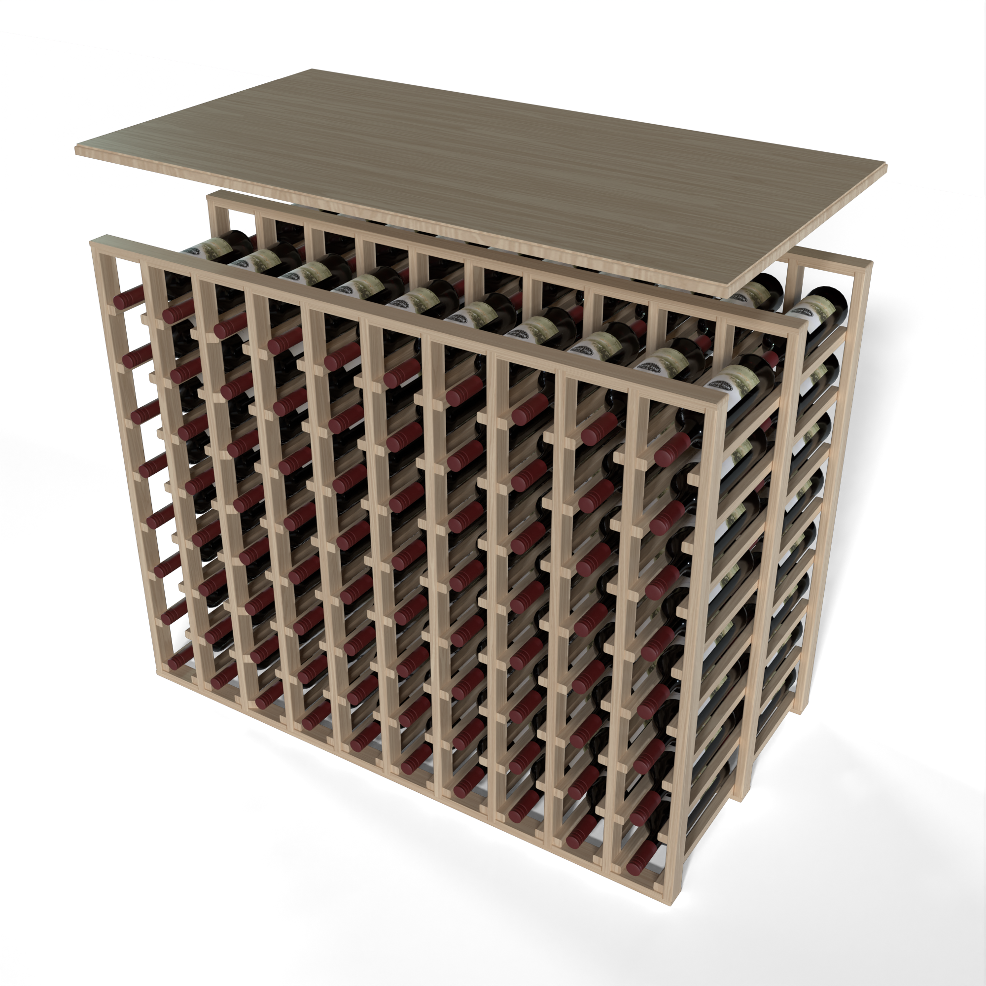 GrandCellar™ - 10 Column Full-Depth Double Deep Solid Top in White Oak Unstained with WineSafe™ Satin Sealant