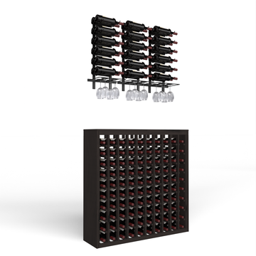Wine Room Essentials Bundle - 100 Bottle Deluxe x W Series Racks in Matte Black Metal in Knotty Alder Greywash stained without WineSafe™ Satin Sealant