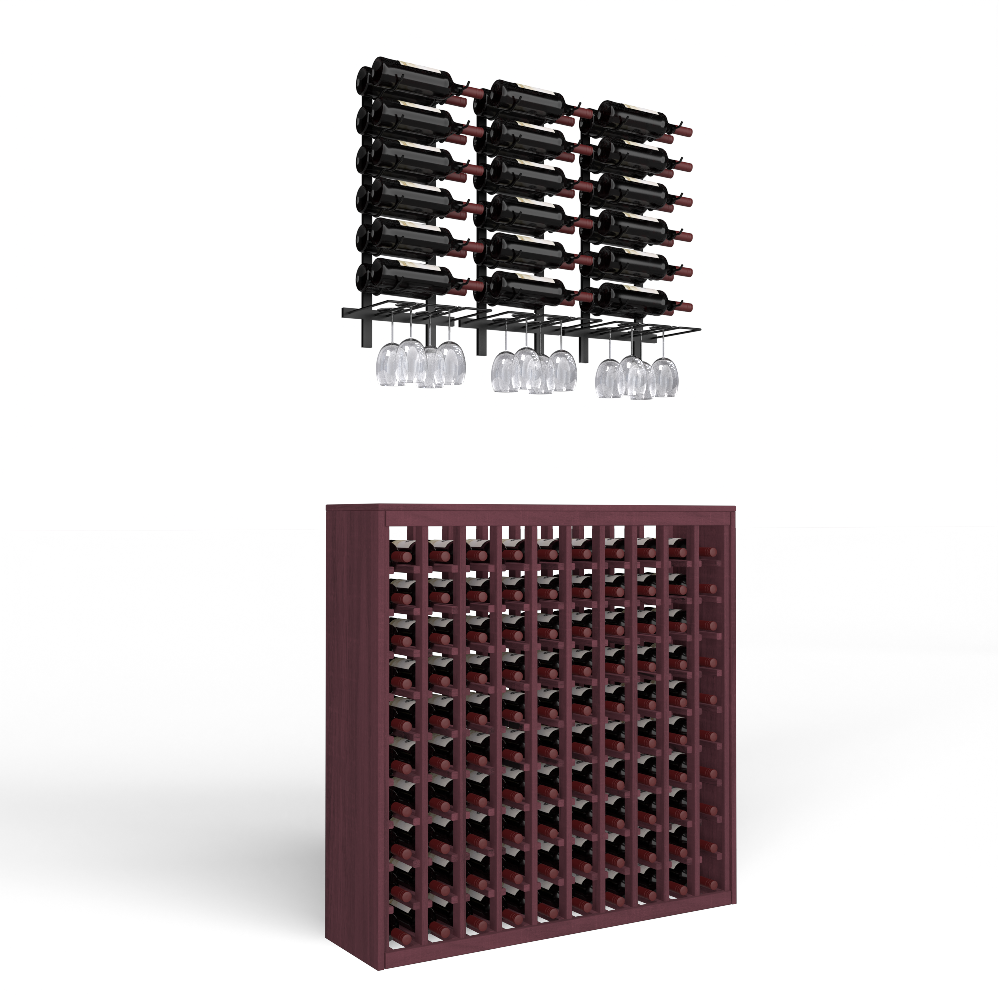 Wine Room Essentials Bundle - 100 Bottle Deluxe x W Series Racks in Matte Black Metal in Premium Redwood Unstained without WineSafe™ Satin Sealant