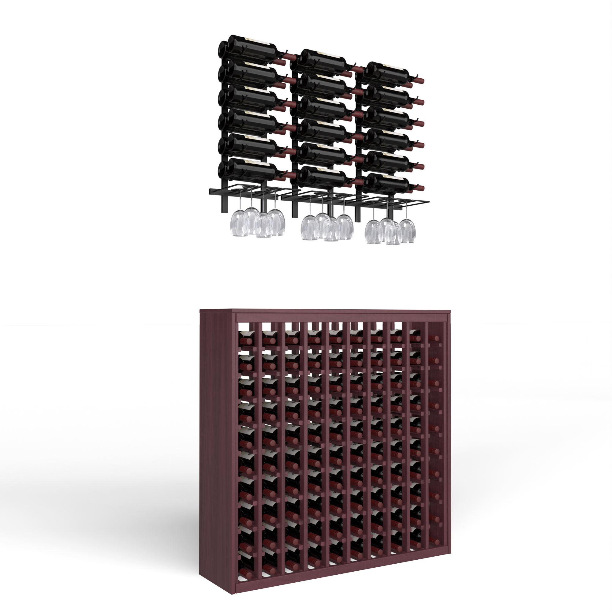 Wine Room Essentials Bundle - 100 Bottle Deluxe x W Series Racks in Matte Black Metal in Premium Redwood Unstained with WineSafe™ Satin Sealant