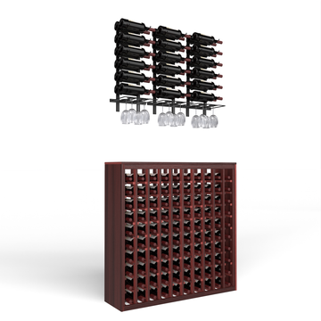Wine Room Essentials Bundle - 100 Bottle Deluxe x W Series Racks in Matte Black Metal in Premium Redwood Black stained with WineSafe™ Satin Sealant