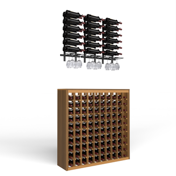 Wine Room Essentials Bundle - 100 Bottle Deluxe x W Series Racks in Matte Black Metal in Premium Redwood Walnut stained with WineSafe™ Satin Sealant