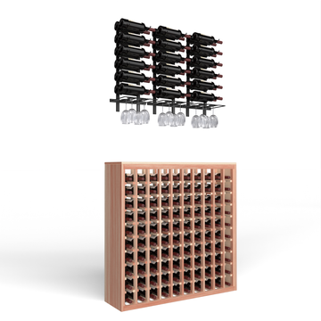 Wine Room Essentials Bundle - 100 Bottle Deluxe x W Series Racks in Matte Black Metal in Premium Redwood Cherry stained with WineSafe™ Satin Sealant