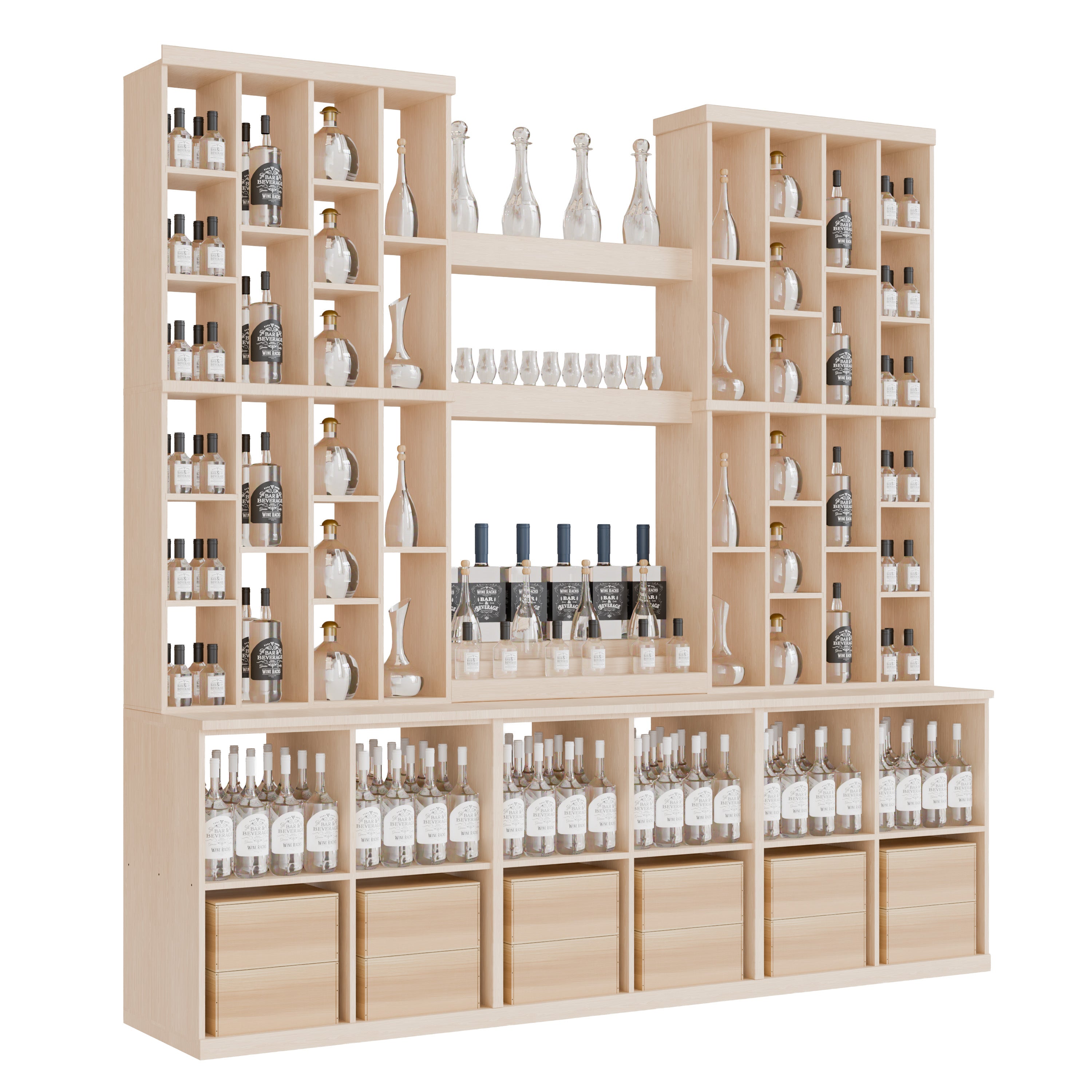 Bar & Beverage The Home Bar Display in White Oak Unstained without WineSafe™ Satin Sealant
