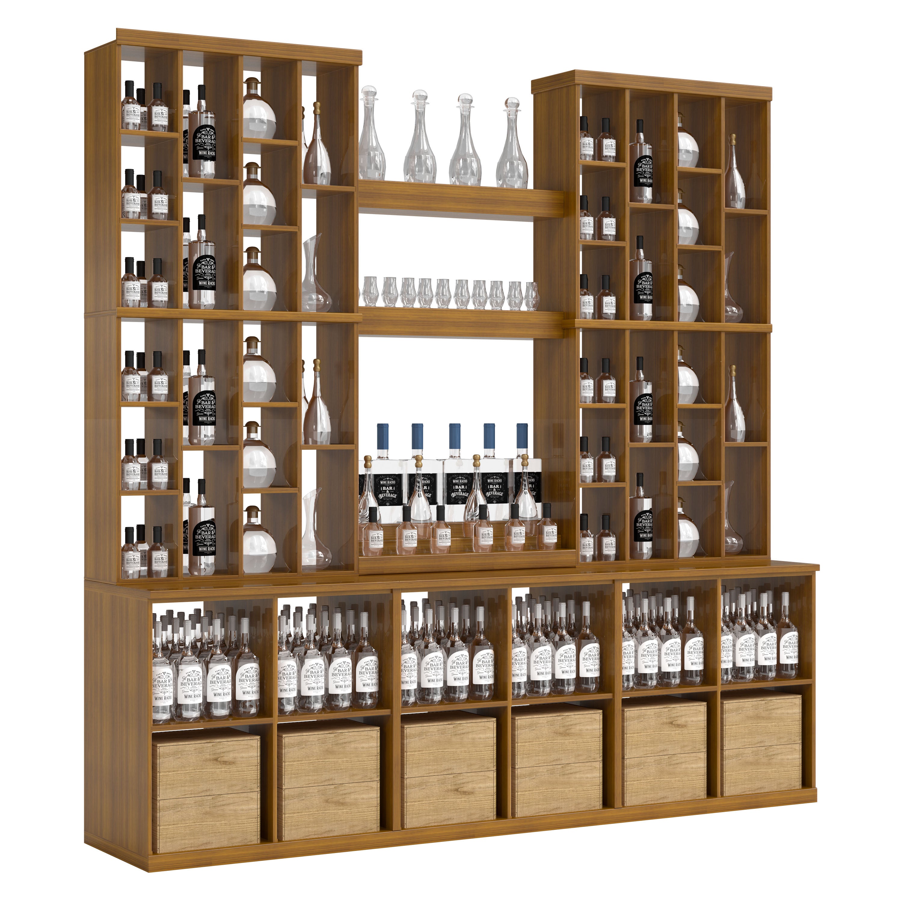 Bar & Beverage The Home Bar Display in Grand Mahogany Oak stained with WineSafe™ Satin Sealant