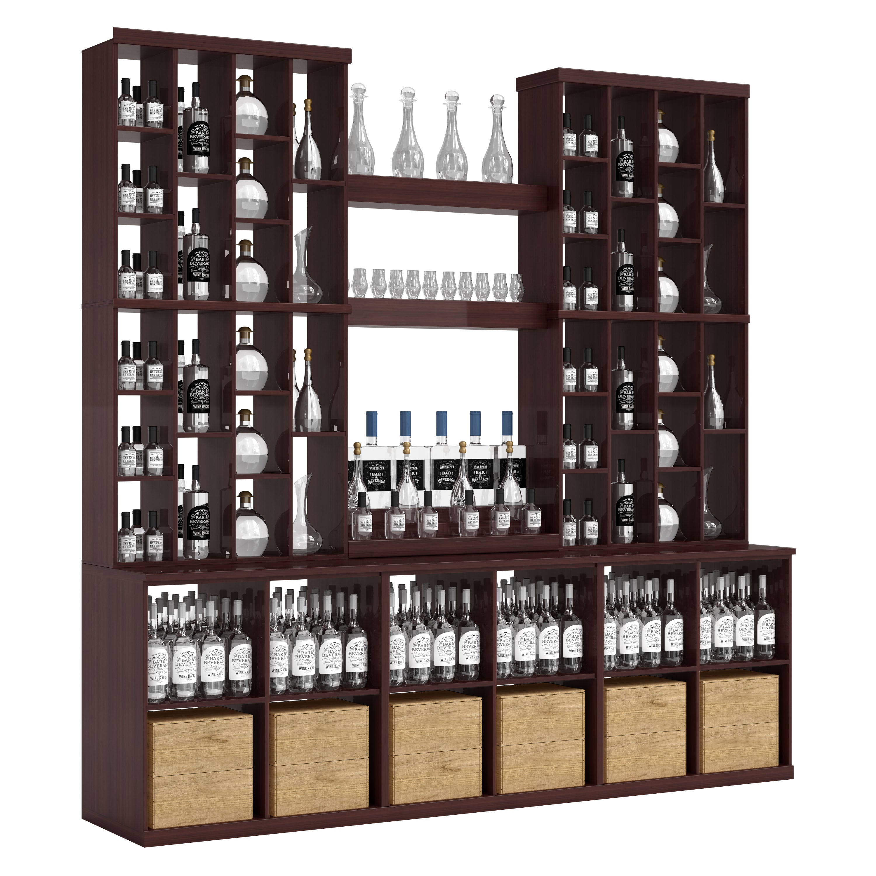 Bar & Beverage The Home Bar Display in Grand Mahogany Walnut stained with WineSafe™ Satin Sealant