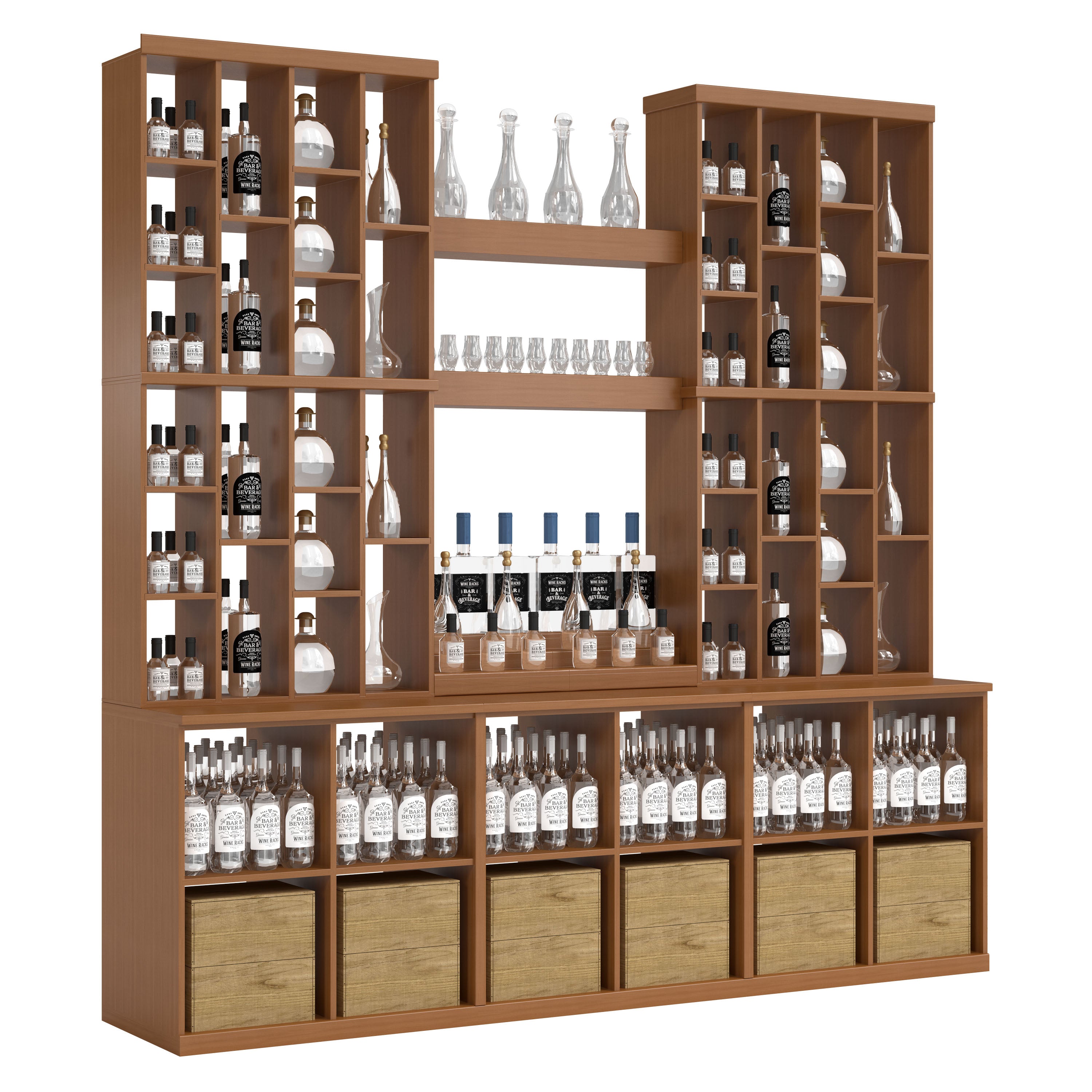 Bar & Beverage The Home Bar Display in Sapele Mahogany Unstained with WineSafe™ Satin Sealant