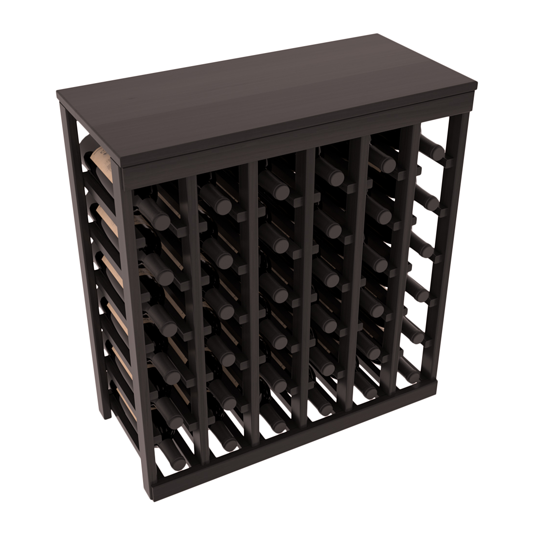 Living Series - 36 Bottle Tabletop Rack in Redwood Black stained with Clear Coat