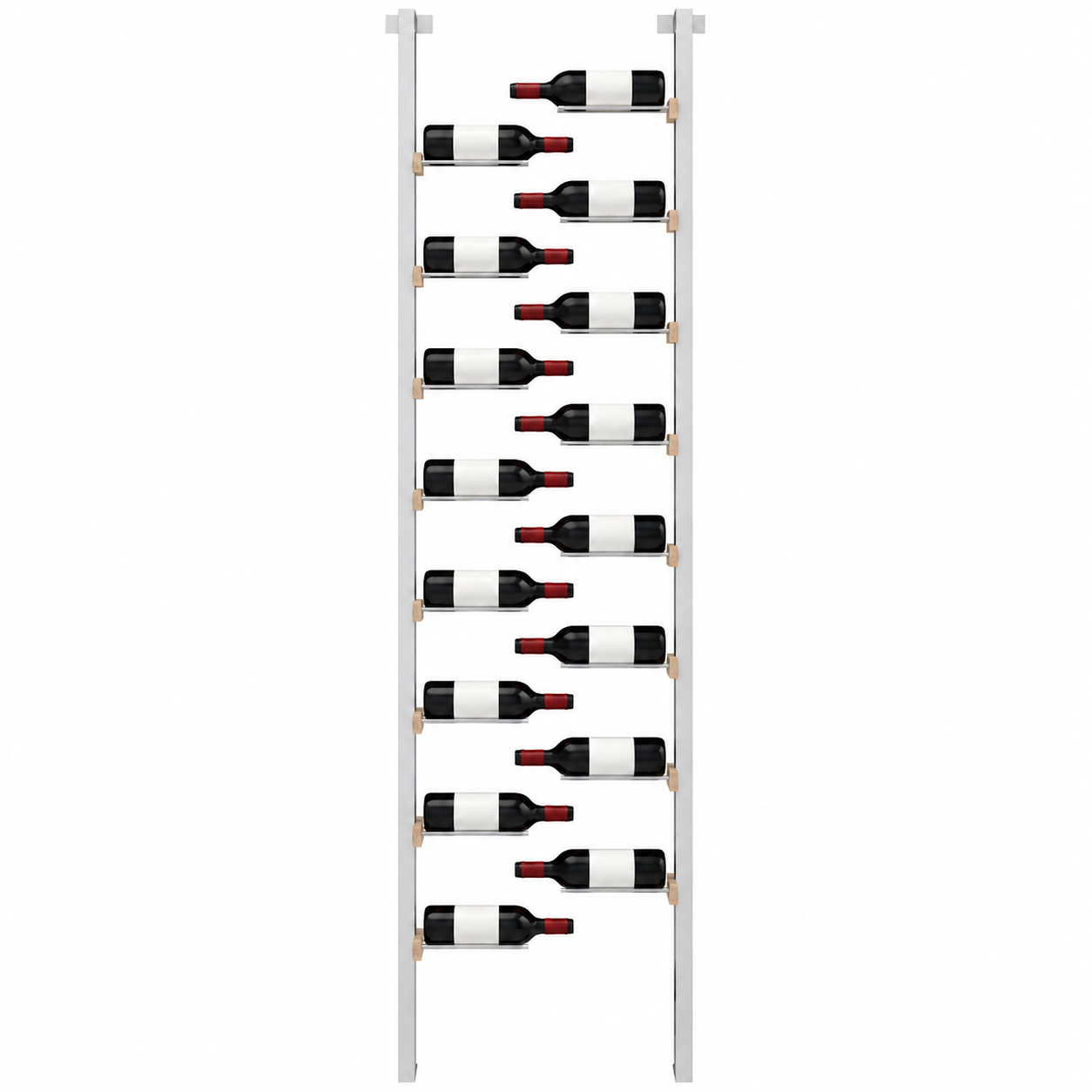 The Floating Bottle Vignette 1 Deep 1 Wide in Silver Posts/Silver Rods White Oak Unfinished