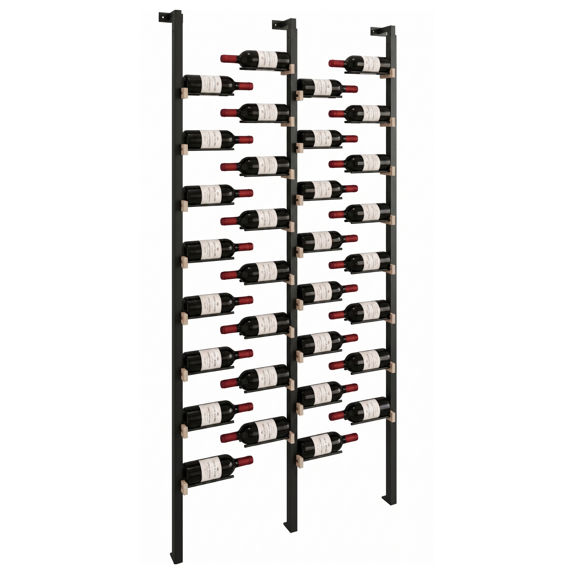The Floating Bottle Vignette 1 Deep 2 Wide in Black Posts/Black Rods White Oak Unfinished