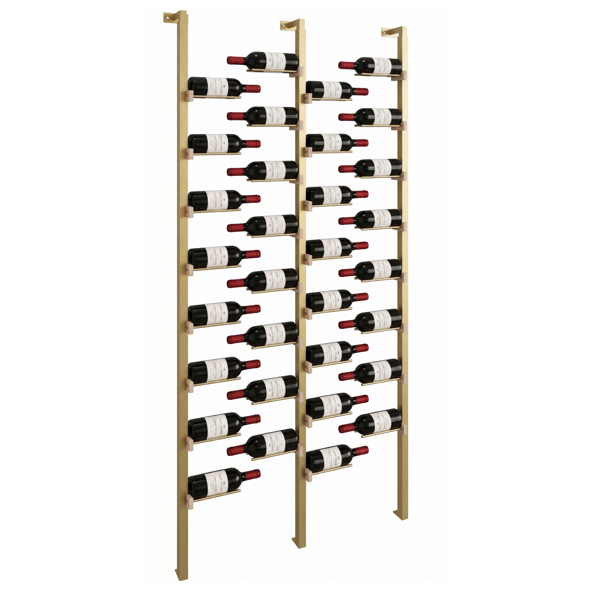 The Floating Bottle Vignette 1 Deep 2 Wide in Gold Posts/Gold Rods White Oak Unfinished