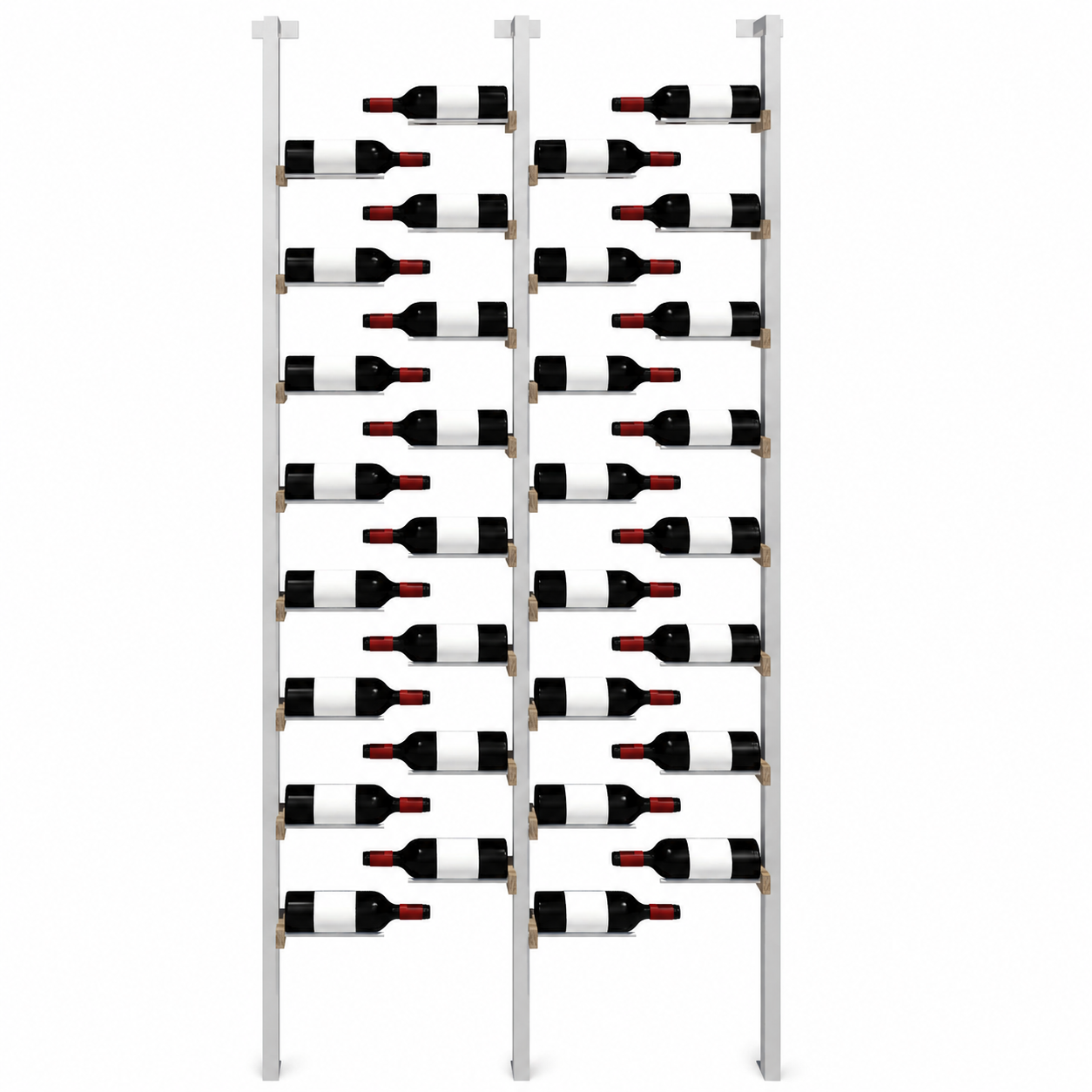 The Floating Bottle Vignette 1 Deep 2 Wide in Silver Posts/Silver Rods White Oak Unfinished