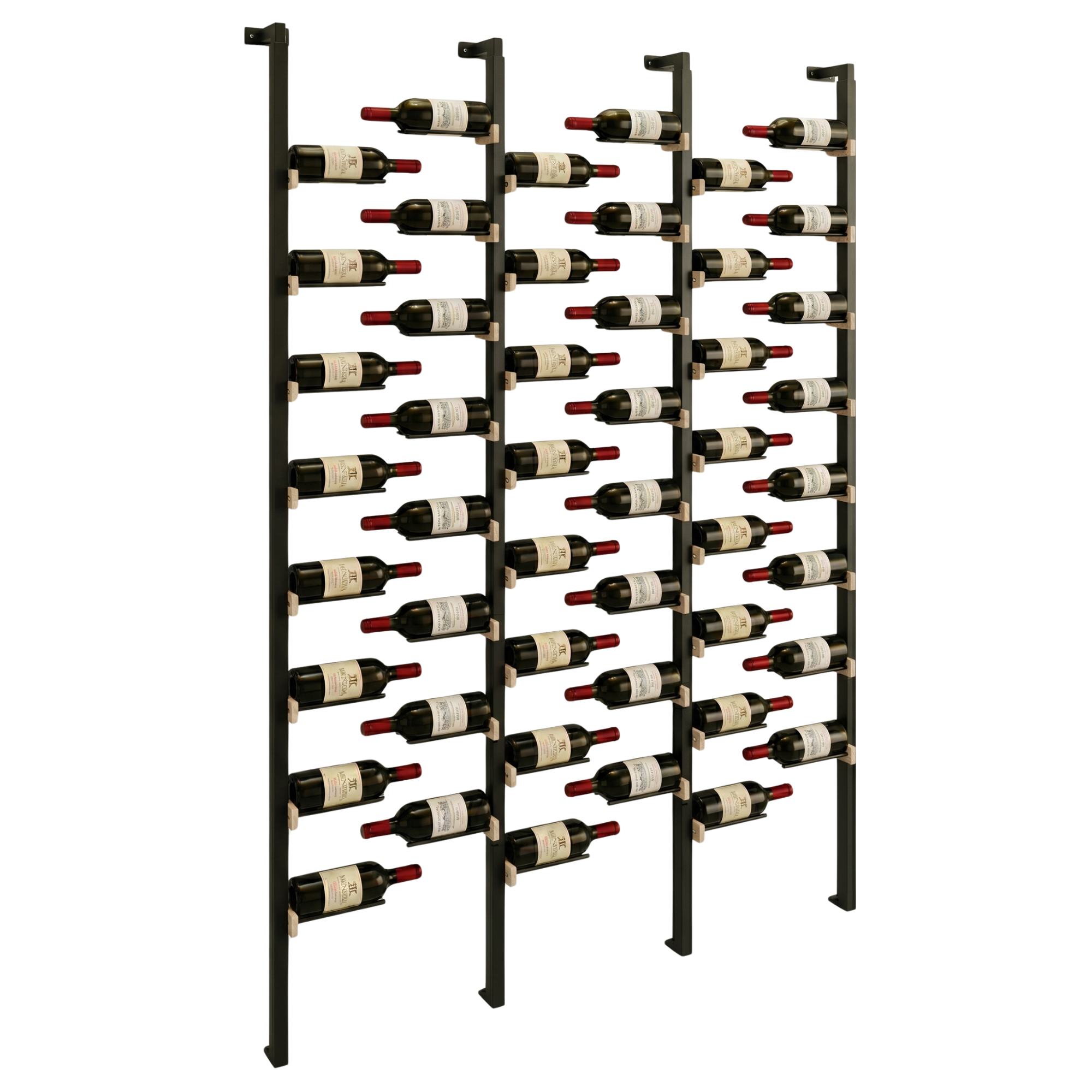 The Floating Bottle Vignette 1 Deep 3 Wide in Black Posts/Black Rods White Oak Unfinished