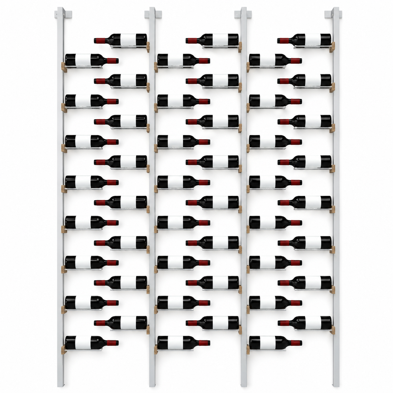 The Floating Bottle Vignette 1 Deep 3 Wide in Silver Posts/Silver Rods White Oak Satin Sealant