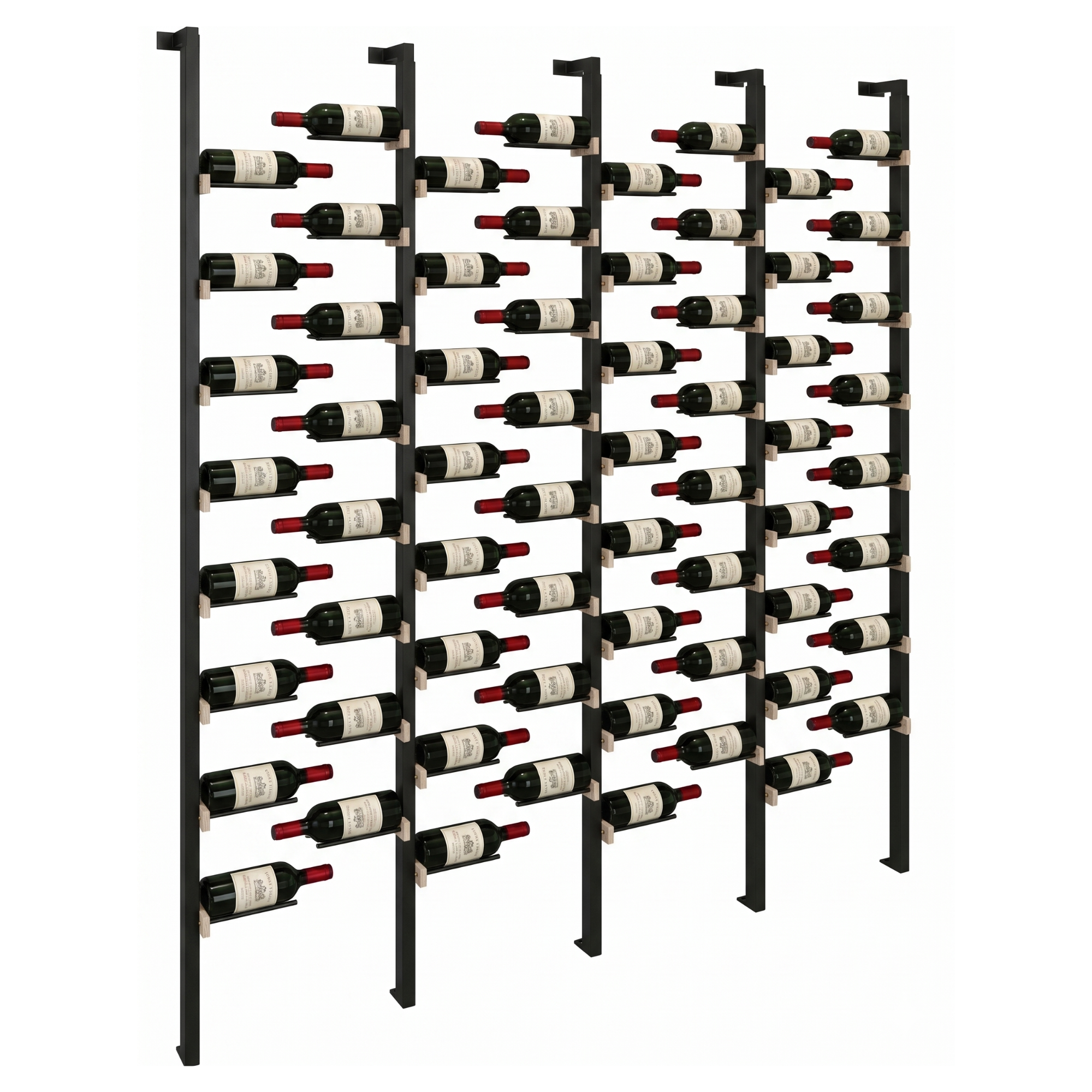 The Floating Bottle Vignette 1 Deep 4 Wide in Black Posts/Black Rods White Oak Unfinished
