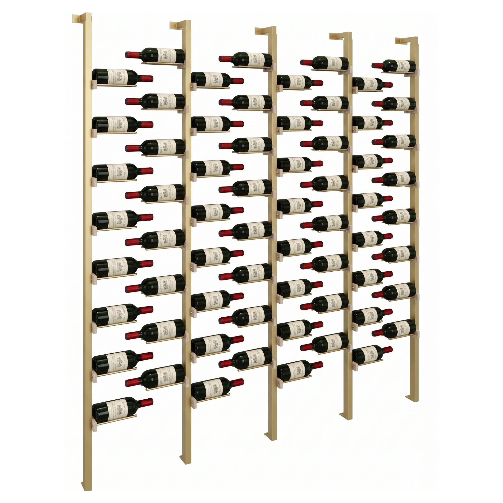 The Floating Bottle Vignette 1 Deep 4 Wide in Gold Posts/Gold Rods White Oak Unfinished