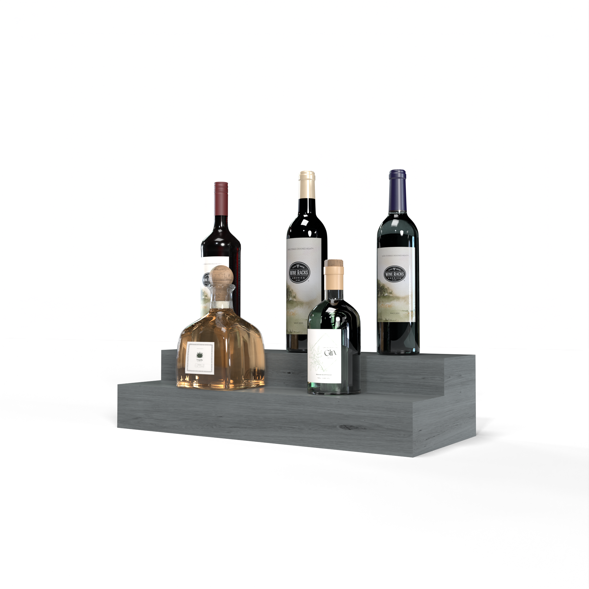 Liquor Riser, 2 Riser 4 Column in Knotty Alder Greywash stained with WineSafe™ Satin Sealant