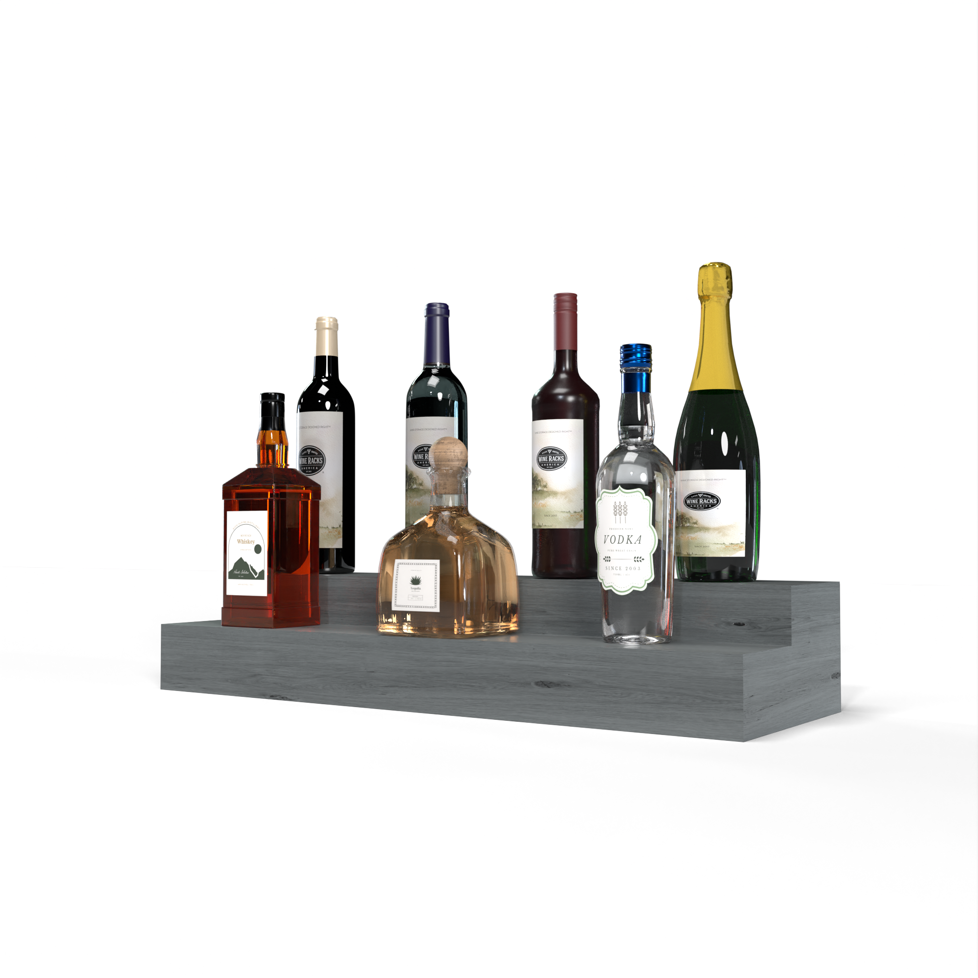 Liquor Riser, 2 Riser 6 Column in Knotty Alder Greywash stained with WineSafe™ Satin Sealant