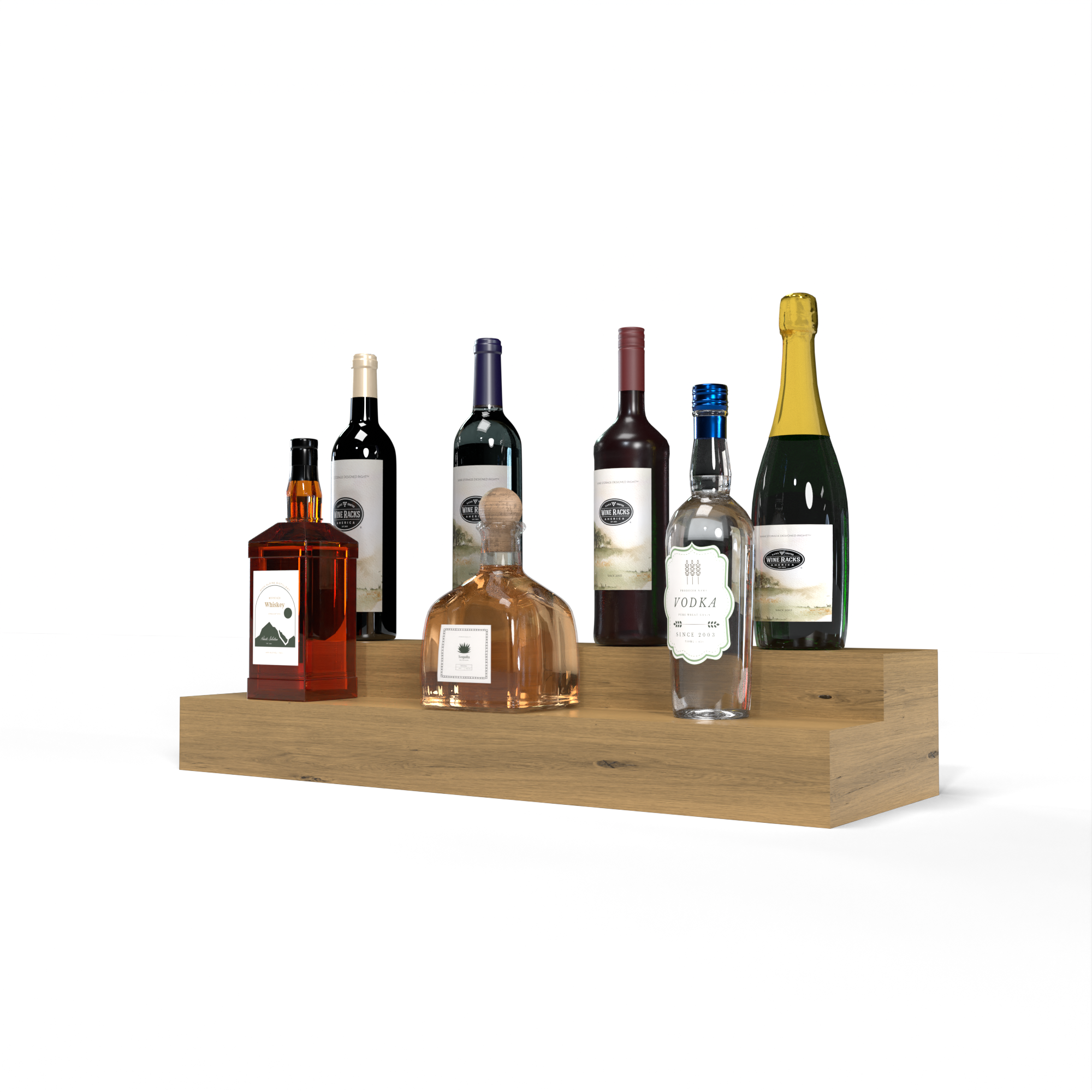 Liquor Riser, 2 Riser 6 Column in Knotty Alder Oak stained with WineSafe™ Satin Sealant